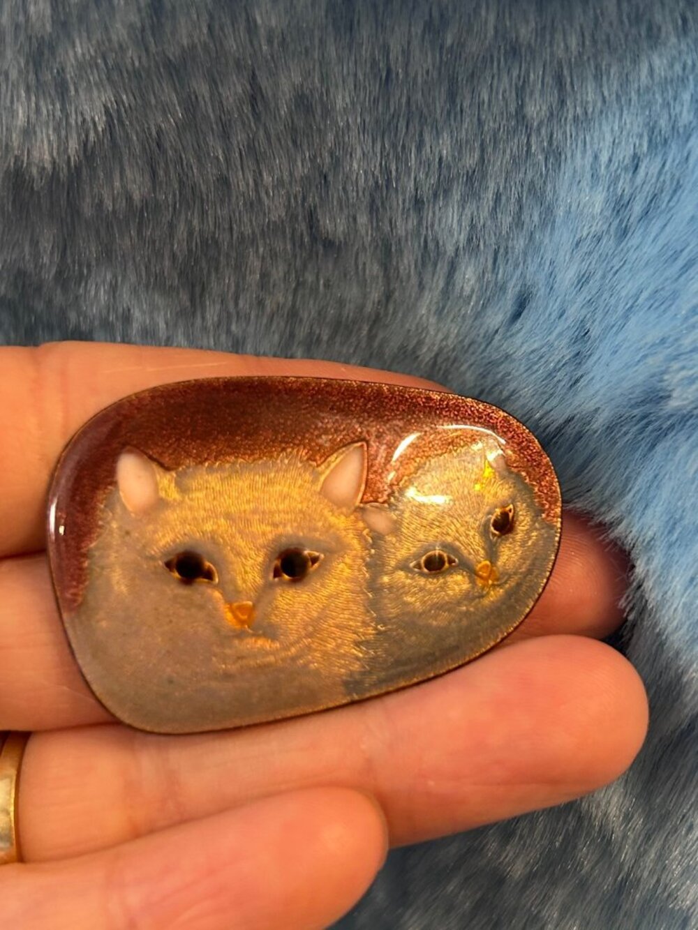 Vintage Enamel Cat Brooch Pin - Two Cats Guilloche